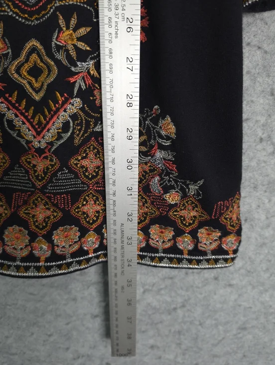Soft Surroundings Fiberworks Black Open-Front Embroidered Kimono Cardigan - Picture 7 of 8